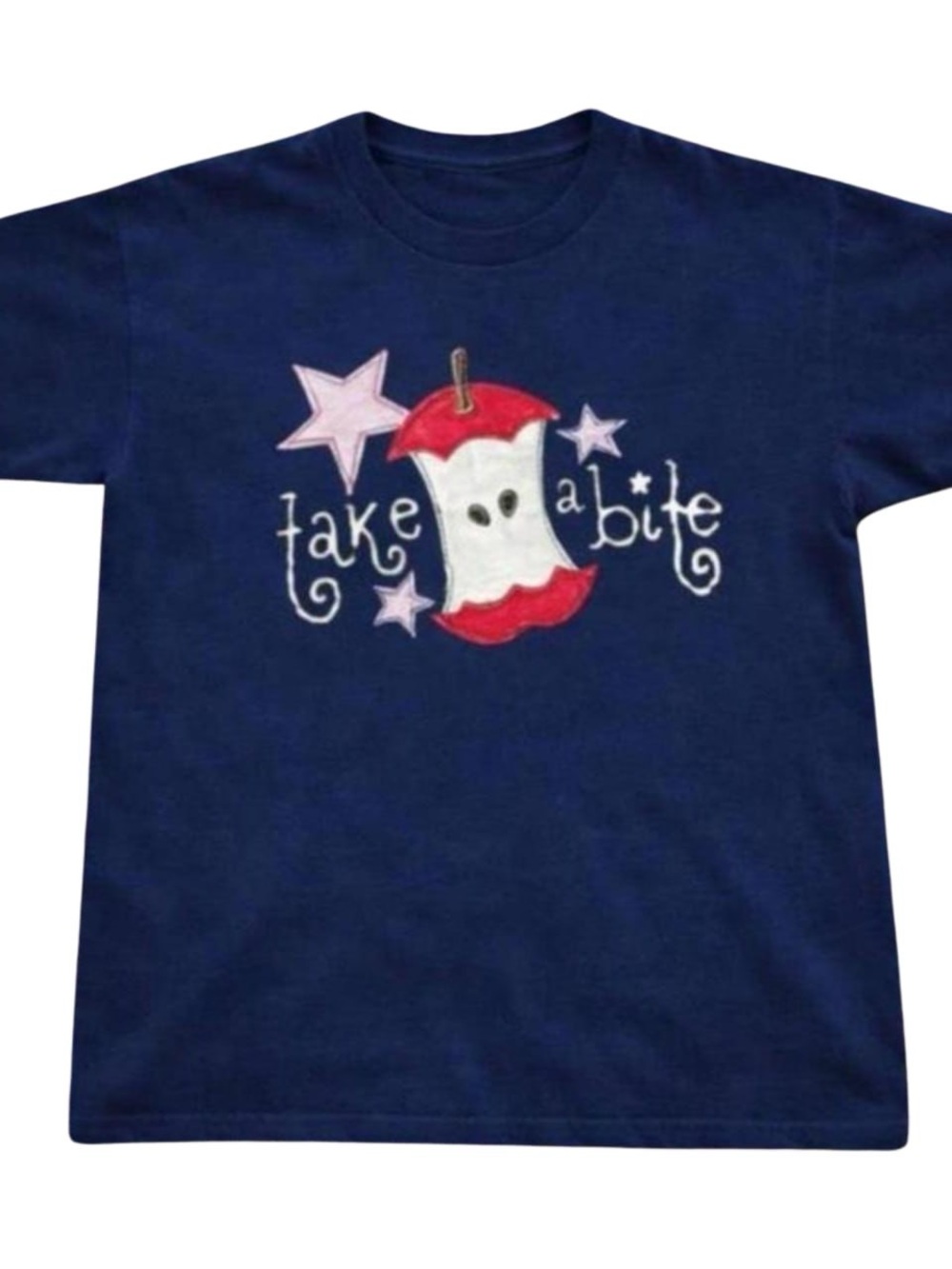 Gildan Navy Short Sleeve Tee with Red Apple-Core Graphic